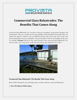 Commercial Glass Balustrades: The Benefits That Comes Along
