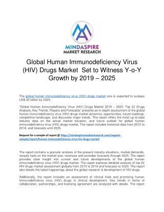 Global Human Immunodeficiency Virus (HIV) Drugs Market Set to Witness Y-o-Y Growth by 2019 – 2025