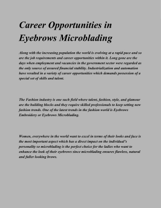 Career Opportunities in Eyebrows Microblading