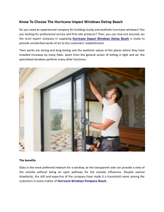 Know To Choose The Hurricane Impact Windows Delray Beach