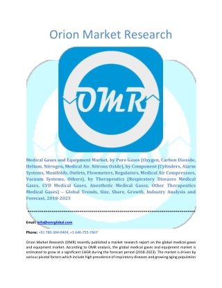 Medical Gases and Equipment Market: Industry Growth, Market Size, Share and Forecast 2018-2023