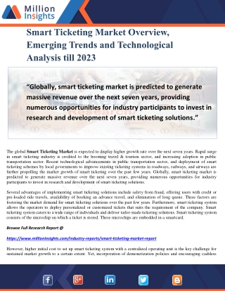 Smart Ticketing Market Overview, Emerging Trends and Technological Analysis till 2023