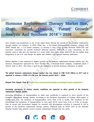 Hormone Replacement Therapy Market Anticipates Steady Growth Till 2026