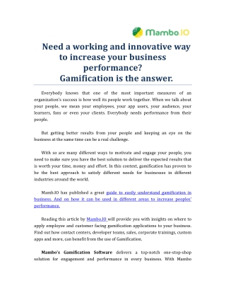 Need a working and innovative way to increase your business performance? Gamification is the answer