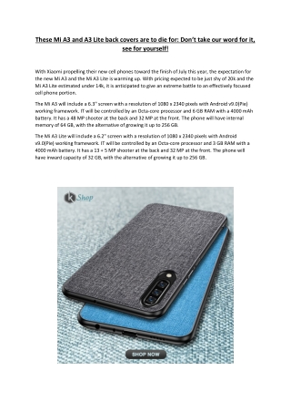 Buy Mi A3 Covers | Mi A3 Back Covers available online at 50% Off @ KSSShop.com
