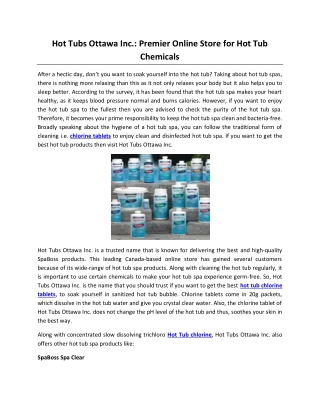 Hot Tubs Ottawa Inc.: Premier Online Store for Hot Tub Chemicals