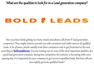 What are the qualities to look for in a Lead generation company?