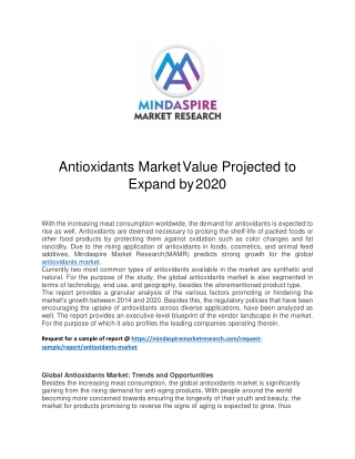 Antioxidants Market Value Projected to Expand by 2020