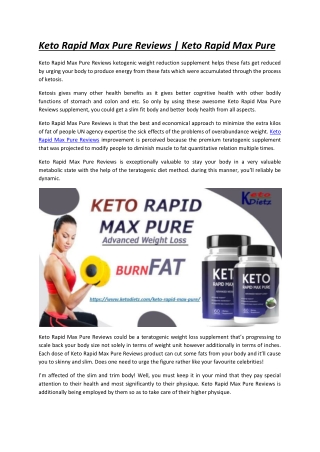 Keto Rapid Max Pure Reviews | Keto Rapid Max Pure
