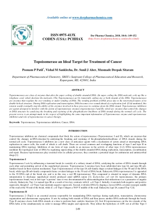 Topoisomerase an Ideal Target for Treatment of Cancer