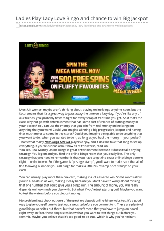 Ladies Play Lady Love Bingo and chance to win Big Jackpot