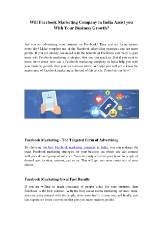 Will Facebook Marketing Company in India Assist you With Your Business Growth