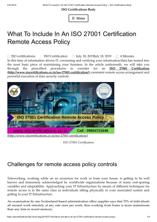 What To Include In An ISO 27001 Certification (ISMS) Remote Access Policy?