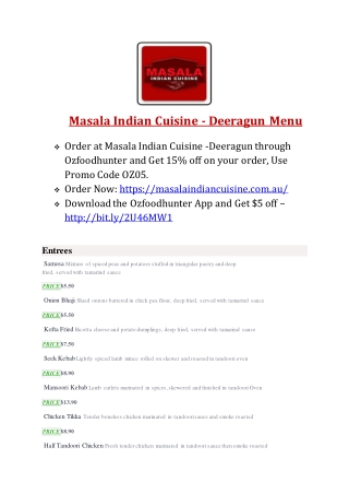 Masala Indian Cuisine Menu – Indian restaurant in Deeragun, Townsville