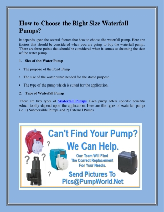 How to Choose the Right Size Waterfall Pumps?