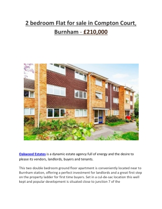 2 bedroom Flat for sale in Compton Court, Burnham - £210,000