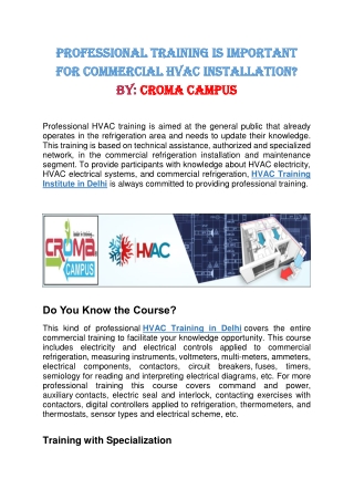 Professional Training is Important for Commercial HVAC Installation?