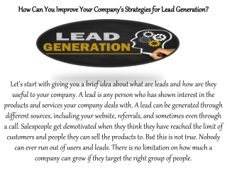 How Can You Improve Your Company’s Strategies for Lead Generation?