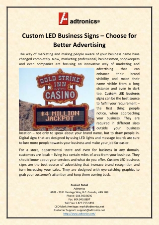 Custom LED Business Signs – Choose for Better Advertising