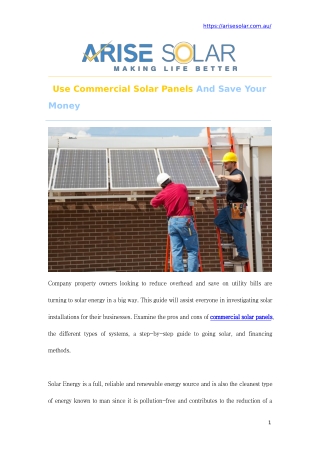 Use Commercial Solar Panels And Save Your Money