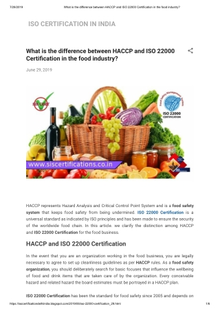 What is the difference between HACCP and ISO 22000 Certification (FSMS) in the food industry?