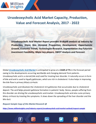 Ursodeoxycholic Acid Market Capacity, Production, Value and Forecast Analysis, 2017 - 2022