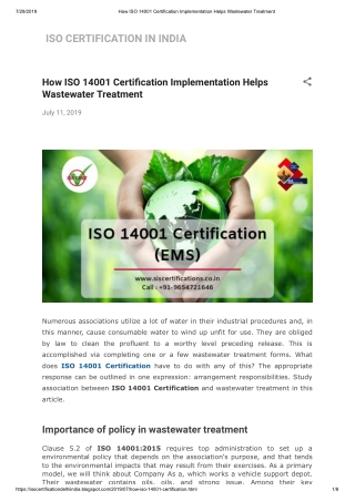 How ISO 14001 Certification Implementation Helps Wastewater Treatment ?