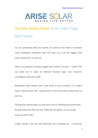 Get Solar Quotes Online to Go Green Using Solar Panels