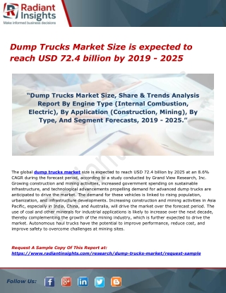 Dump Trucks Market Size is expected to reach USD 72.4 billion by 2019 - 2025