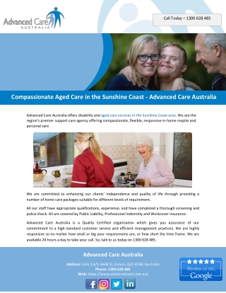 Compassionate Aged Care in the Sunshine Coast - Advanced Care Australia