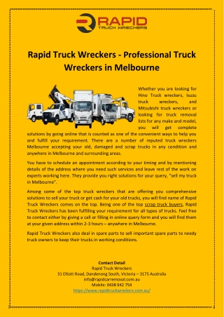 Rapid Truck Wreckers - Professional Truck Wreckers in Melbourne