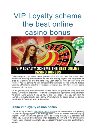 VIP Loyalty scheme the best online casino bonus