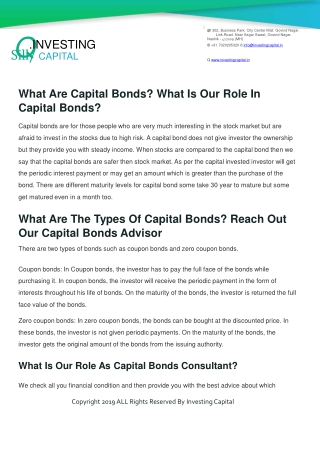 Capital Bonds Advisor Near Me | Capital Bonds Consultant In Nashik.