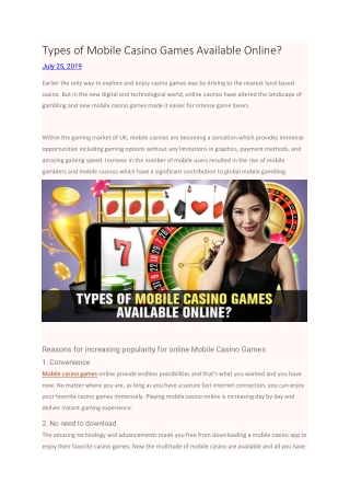 Types of Mobile Casino Games Available Online?