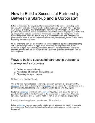 How to Build a Successful Partnership Between a Start-up and a Corporate?