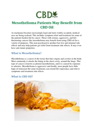 Mesothelioma Patients May Benefit from CBD Oil