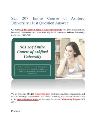 SCI 207 Entire Course of Ashford University | Just Question Answer
