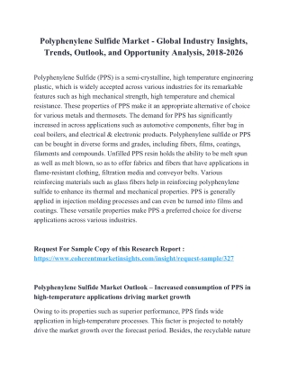 Polyphenylene Sulfide Market - Global Industry Insights, Trends, Outlook, and Opportunity Analysis, 2018-2026