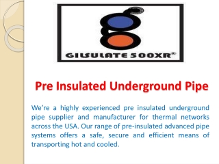 Pre Insulated Underground Pipe