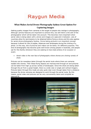 What Makes Aerial Drone Photography Sydney Great Option For Capturing Images