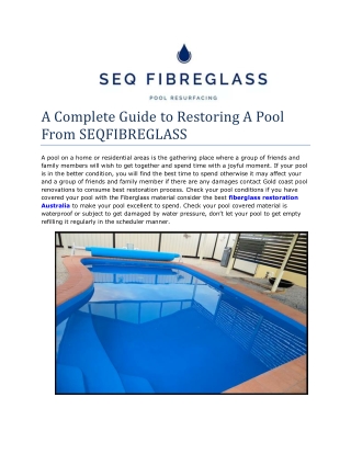 A Complete Guide to Restoring A Pool From SEQFIBREGLASS