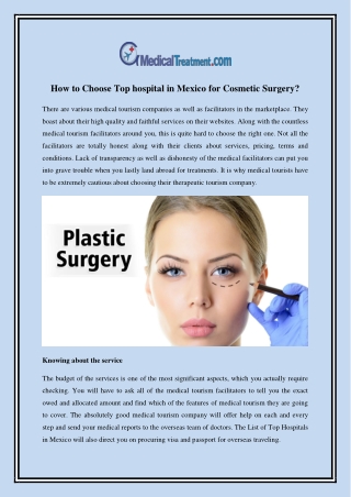 How to Choose Top hospital in Mexico for Cosmetic Surgery?