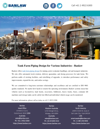 Tank Farm Piping Design for Various Industries - Banlaw