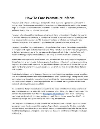 How To Care Premature Infants