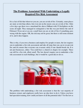 The Problems Associated With Undertaking a Legally Required Fire Risk Assessment