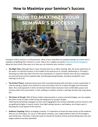 How to Maximize your Seminar’s Success?