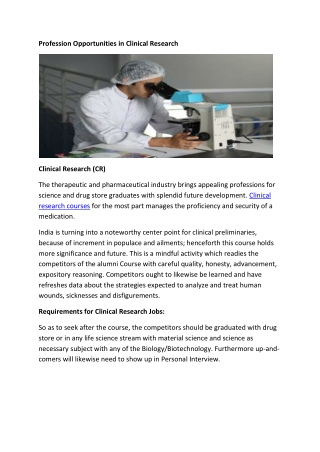 Profession Opportunities in Clinical Research