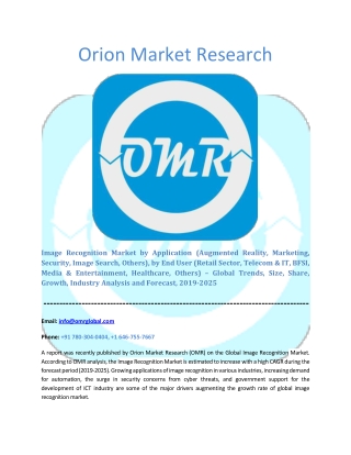 Image Recognition Market Segmentation, Forecast, Market Analysis, Global Industry Size and Share to 2025