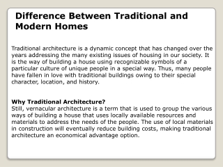 Difference Between Traditional and Modern Homes