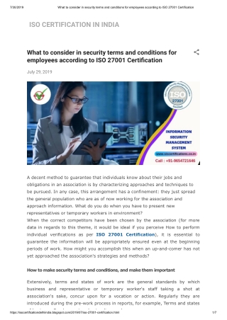 What to consider in security terms & conditions for employees according to ISO 27001 Certification?